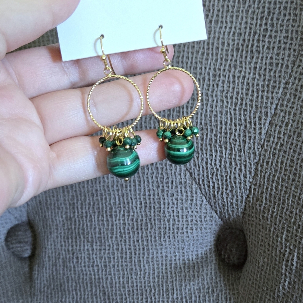 Iris & Lily Malachite💚 Cluster Dangle Earrings